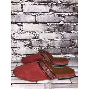 RoHo Red Suede Leather Slip On Beaded Strap Mules Shoes Women’s Sz 43EU/12M US